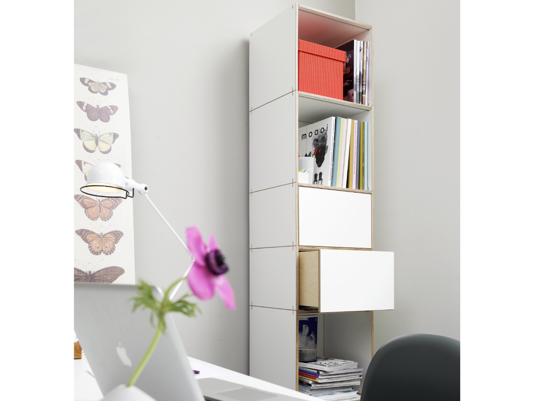 Modulares Büroregal aus Birke mit Melaminharz Beschichtung in Weiss